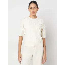 Vero Moda White Self Design Pullover image 2
