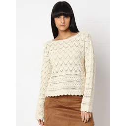 Vero Moda Women Cotton Self Design Pullover Sweaters-picture-12
