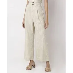 vero moda Women Pin Striped High-Rise Straight Fit Flat-Front Trousers-picture-25