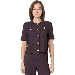 vero moda Women Polyester Regular Self Design Round Neck Monochrome Top-picture-54