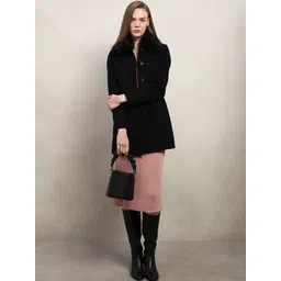 Vero Moda Women Regular Fit Faux Fur Trim Single-Breasted Spread Collar Longline Overcoat-picture-11