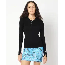 vero moda Women Relaxed Fit Pullover with Half-Button Closure-picture-10