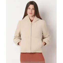 vero moda Women Ribbed Regular Fit Hooded Jacket with Insert Pockets-picture-14