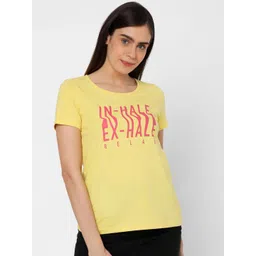 Vero Moda Women Yellow Printed Pure Cotton T-shirt-picture-14