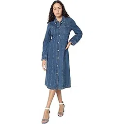 vero moda Women's Denim A line Shirt Dress | Midi Dress for Women-picture-14