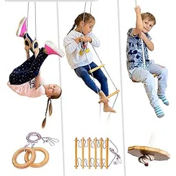 Vervique Emporium | Disc Rope with Rope Ladder & Trapeze Bar with Rings for Kids Climbing Swing, Sensory Play Indoor/Outdoor Playground (Set of 3) for Ages 3+ (Playing Equipment for Kids Pack of 3)-picture-24