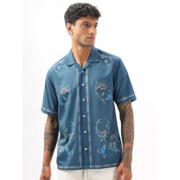 Vestirio Men Relaxed Cuban Collar Floral Printed Polycotton Casual Shirt-picture-31