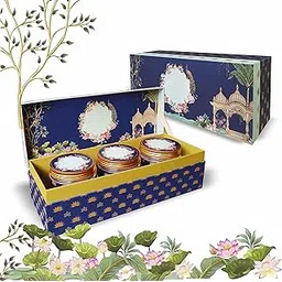 VESTTA -ELEGANCE REDEFINED Gift Box | 13 (L) X 5 (B) x 3.5 (H) Inch | Abstract Vintage | Gold Foiling | Designer box with 3 Empty Jars for Diwali, Weddings, Christmas, Corporate Gift Hampers-picture-21
