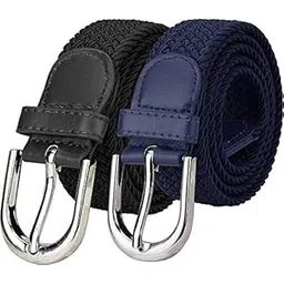 veteran Stretchable braided cotton belt for women, ladies belt, Black,and Blue, color Combo of 2 pcs(Stretch Belt-07)-picture-15