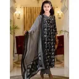 Vetrokart Girls Ethnic Motifs Printed Regular Raw Silk Kurta with Salwar & With Dupatta-picture-52