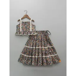 Vetrokart Girls Ethnic Motifs Printed Regular Raw Silk Top with Skirt-picture-57