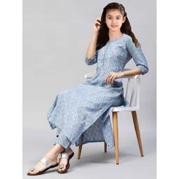 Vetrokart Girls Floral Printed Regular Raw Silk Kurta with Trousers-picture-29