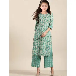 Vetrokart Girls Floral Printed Regular Raw Silk Kurta with Trousers Kurta Sets-picture-33