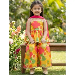 Vetrokart Girls Floral Printed Regular Raw Silk Kurti with Sharara & With Dupatta-picture-14