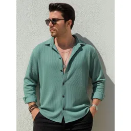 VEYTRO Men Regular Fit Knitted Fit Textured Spread Collar Casual Shirt-picture-28