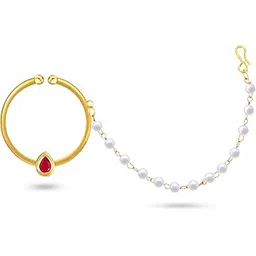 vfj vighnaharta fashion jewellery Vighnaharta CZ stone and chain with Pearls moti Nath Nathiya./ Nose Pin for women[VFJ1267NTH-PRESS)-picture-34