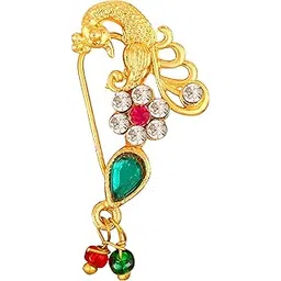 vfj vighnaharta fashion jewellery Vighnaharta Gold Plated Mayur Design with and Artificial stone Alloy Maharashtrian Cultural Nath Nathiya./ Nose Pin valentine day gift valentineday gift for her gift for him gift for women gift for women[VFJ1236NTH-Press]-picture-33