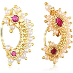 vfj vighnaharta fashion jewellery Vighnaharta Gold Plated Mayur Design with Pearl and Artificial stone Alloy Maharashtrian Cultural Nath Nathiya./ Nose Pin valentine day gift valentineday gift for her gift for him gift for women gift for women[VFJ1067-1133NTH-Press-Red]-picture-31