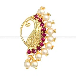 vfj vighnaharta fashion jewellery Vighnaharta Gold Plated Mayur Design with Pearls and AD stone Alloy Maharashtrian Nath Nathiya./ Nose Pin valentine day gift valentineday gift for her gift for him gift for women gift for women VFJ1015NTH-Press-picture-21