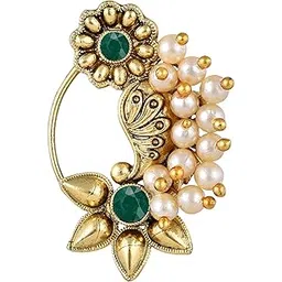 vfj vighnaharta fashion jewellery Vighnaharta Gold Plated stone Pearls (Moti) Maharashtrian Cultural Nath Nathiya./ Nose Pin for women[VFJ1309NTH-PRESS]-picture-35