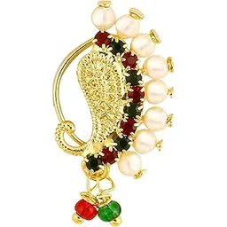 vfj vighnaharta fashion jewellery Vighnaharta Gold Plated with Peals Alloy Maharashtrian Cultural Nath Nathiya./ Nose Pin valentine day gift valentineday gift for her gift for him gift for women gift for women VFJ1003NTH-Press-picture-36