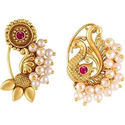 vfj vighnaharta fashion jewellery Vighnaharta Gold Plated with Pearl Alloy and Artificial stone CZ Non Piercing Maharashtrian Nath Nathiya Combo./ Nose Pin valentine day gift valentineday gift for her gift for him gift for women gift for women[VFJ1172-1134NTH-Press-Red]-picture-19