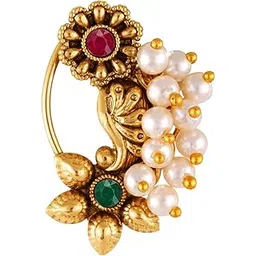 vfj vighnaharta fashion jewellery Vighnaharta Gold Plated with Pearl Alloy and Artificial stone Non Piercing Maharashtrian Nath for women (VFJ1182NTH-Press)-picture-27
