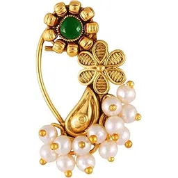 vfj vighnaharta fashion jewellery Vighnaharta Gold Plated with Pearl Alloy and Artificial stone Non Piercing Maharashtrian Nath Nathiya./ Nose Pin valentine day gift valentineday gift for her gift for him gift for women gift for women {VFJ1173NTH-Press-Green }-picture-47