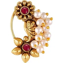 vfj vighnaharta fashion jewellery Vighnaharta Gold Plated with Pearl Alloy and Artificial stone Non Piercing Maharashtrian Nath Nathiya./ Nose Pin valentine day gift valentineday gift for her gift for him gift for women gift for women {VFJ1180NTH-Press-Red }-picture-22