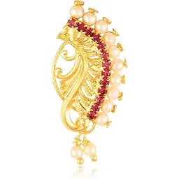 vfj vighnaharta fashion jewellery Vighnaharta Gold Plated with Pearl Alloy and CZ Pink stone Non Piercing Maharashtrian Nath Nathiya./ Nose Pin valentine day gift valentineday gift for her gift for him gift for women gift for women {VFJ1144NTH-Press-Pink }-picture-38