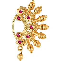 vfj vighnaharta fashion jewellery Vighnaharta Gold Plated with Pearl Alloy and CZ Red stone Non Piercing Maharashtrian Nath Nathiya./ Nose Pin valentine day gift valentineday gift for her gift for him gift for women gift for women {VFJ1163NTH-Press-Gold }-picture-37