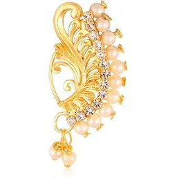 vfj vighnaharta fashion jewellery Vighnaharta Gold Plated with Pearl Alloy and CZ White stone Non Piercing Maharashtrian Nath Nathiya./ Nose Pin valentine day gift valentineday gift for her gift for him gift for women gift for women {VFJ1143NTH-Press-White }-picture-32