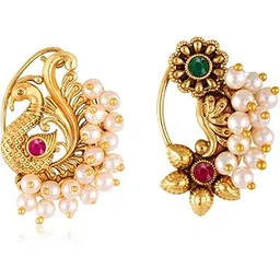 vfj vighnaharta fashion jewellery Vighnaharta Golden Moti Pearls Nath Nathiya nose pin Gold Plated Alloy two Nose Ring for woment [VFJ1134Red-1180NTH-Press-Multi]-picture-20