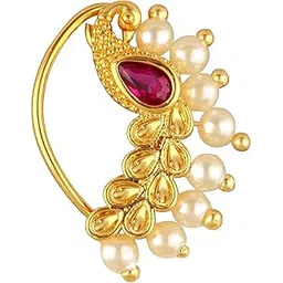 vfj vighnaharta fashion jewellery Vighnaharta Golden Moti Pearls Nath Nathiya nose pin Gold Plated Alloy two Nose Ring for woment[VFJ1241NTH-Press]-picture-28