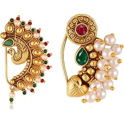 vfj vighnaharta fashion jewellery Vighnaharta Golden Moti Pearls Nath Nathiya nose pin Gold Plated Alloy two Nose Ring valentine day gift valentineday gift for her gift for him gift for women gift for woment[VFJ1107-1174NTH-Press-Multi]-picture-36