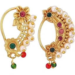 vfj vighnaharta fashion jewellery Vighnaharta Multi CZ stone and Pearls moti Nath Nathiya./ Nose Pin combo 2 nath for women and Girls[VFJ1261-1263NTH-PRESS-MULTI]-picture-30