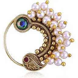 vfj vighnaharta fashion jewellery Vighnaharta Red CZ stone and Pearls moti Nath Nathiya./ Nose Pin for women VFJ1273NTH-PRESS-RED-picture-35
