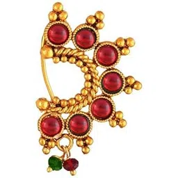vfj vighnaharta fashion jewellery Vighnaharta Red stone Pearls (Moti) Maharashtrian Cultural Nath Nathiya./ Nose Pin for women[VFJ1033NTH-Press-Red]-picture-48