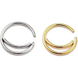 Surgical Steel No-Tarnish No-Rusting 9.5mm Clip-On Non-Pierced Nose Ring For Women And Girls (NR0258) 2 Pcs-image-5