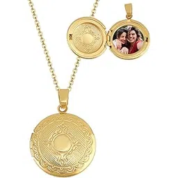 via mazzini 18K Real Gold Plated Circular Photo Memory Locket Pendant Necklace With Chain Valentine Gift For Women And Girls (NK0988) 1 Piece Only-picture-15