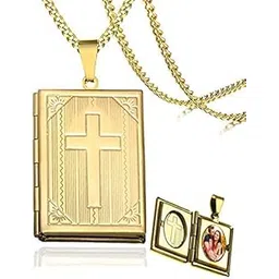 via mazzini 18K Real Gold Plated Cross Book Type Bible Designer Photo Locket Pendant for Men and Women (NK0513) 1 Pc-picture-13