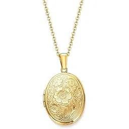 via mazzini 18K Real Gold Plated Oval Photo Memory Locket Pendant Necklace With Chain Valentine Gift For Women And Girls (NK0986) 1 Piece Only-picture-22