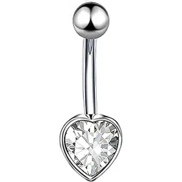 via mazzini 316L Surgical Steel No-Tarnish No-Rusting Heart Charm Crystal Belly Button Navel Ring for Women and Girls (BB0090) 1 Pc-picture-35