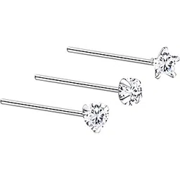 via mazzini 92.5-925 Sterling Silver Heart, Star & Circle Elegance Combo Of Crystal Nose Pin Stud Set for Women and Girls (NR0165) Pack Of 3 Pcs-picture-53
