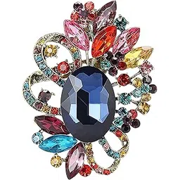 via mazzini Antique Gold Plated Vintage Look Multicolour Crystal Big Brooch Cum Saree Pin For Women (Brooch0642) 1 Pc-picture-33