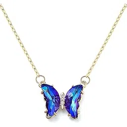 via mazzini Beautiful Gold Plated Blue Crystal Butterfly Pendant Necklace With Chain For Women And Girls (NK0996)-picture-38