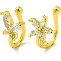 via mazzini Gold Plated Butterfly And Flower Design Non Piercing Clip-On Nose Ring Clip For Women And Girls (NR0255) 2Pcs-picture-30