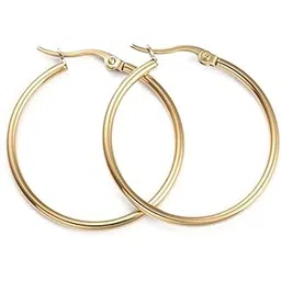 via mazzini Gold Plated Stainless Steel No-Rusting No-Tarnish Everyday Wear Round Hoop Earrings For Women And Girls (ER2150)-picture-28