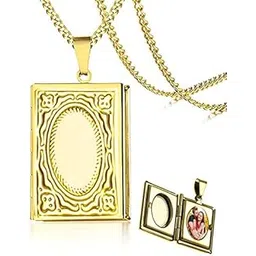 via mazzini No-Tarnish No-Fading Stainless Steel Gold Plated Book Style Photo Locket Pendant for Men and Women (NK0864) 1 Pc-picture-33