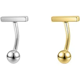 via mazzini No-Tarnish No-Rusting 316L Surgical Steel T-Bar Style Belly Button Navel Ring For Women and Girls (BB0108) 2 Pcs-picture-12